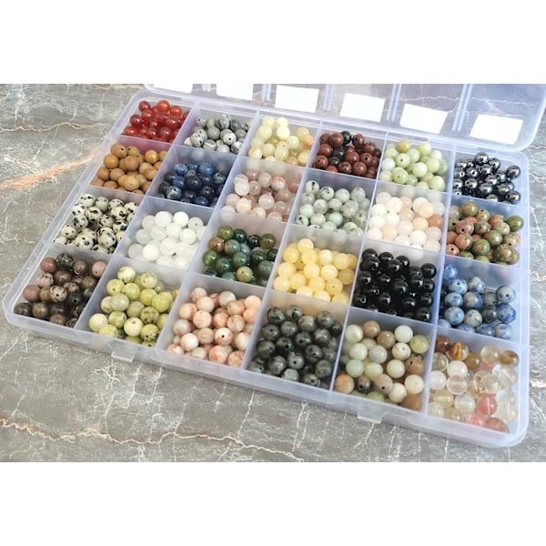 960 stk. Natursteinperler Krystaller Runde Ekte Stein Perler Løse DIY Edelsten for Armbånd Smykkefremstilling (6mm, 24 farger)