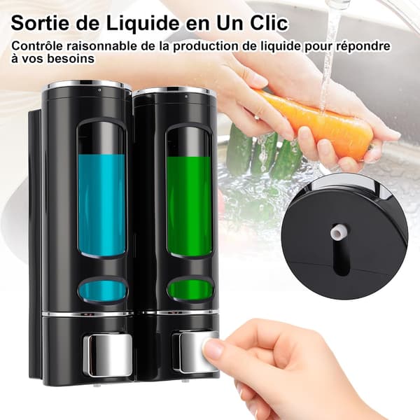 Vægmonteret sæbedispenser, brusegel/shampoo dispenser 400ml x 2 sort