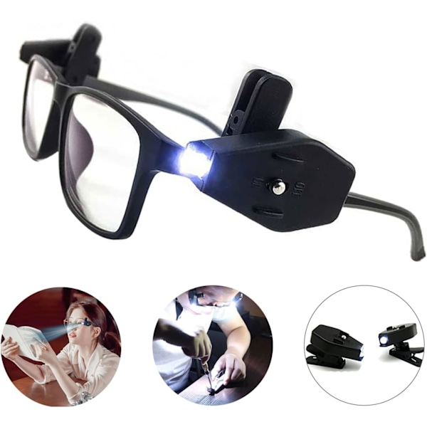 2 Par Brilleklype Lys, Mini LED Boklys Klype På Briller, Justerbar LED Nattlampe 360 ​​Graders Roterbart Lys for Nattlesing Camping