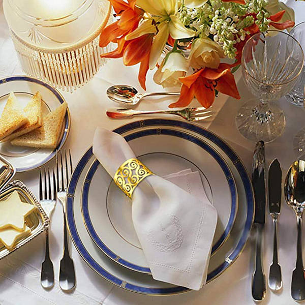 12 stycken servettringar och hållare (guld), metall servettring servett