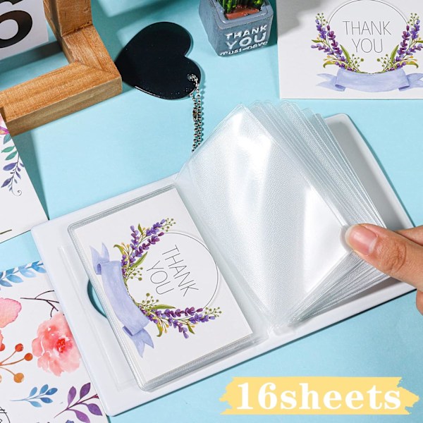 2-pack 3 tum Kpop Fotokortshållare Bok, Mini Fotoalbum med Kärlekshjärta Hänge, Rosa, 32 Fickor (Svart+Rosa)