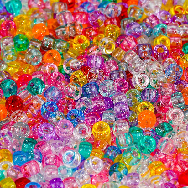 1000+ stk. Glitterperler Ponyperler Bulk, Akrylperler 9mm Store Plastperler for Armbånd Store Hull Hårfletter Håndverk DIY Prosjekter