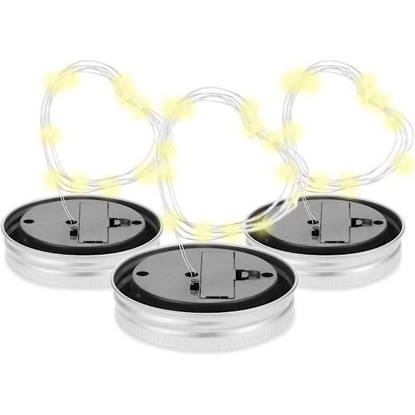 3-pack Masonburklock med LED-ljusslingor, vattentäta, solcellsdrivna, 2 m, 20 LED