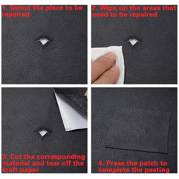 2-pak læderreparationslapper - kunstlæder, reparationslapper til møbler og bilsæder, 10×20 cm, sort
