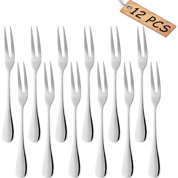 12-delt gaffelsett i rustfritt stål, 13,5 cm, sjømatgafler, sneglegaffel, 2-tindet smaksgaffel, forrettgaffel, dessertgaffel, cocktailgaffel, salatgaffel, fruktgaffel for selskap