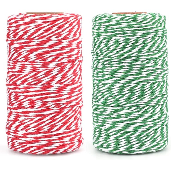 Tvåfärgad 100 meter strängad bomullsrep (2 rullar), röd och grön