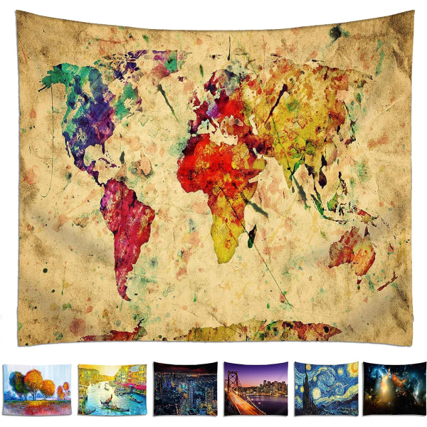 (130 x 150cm) Världskarta Gobeläng, Gobeläng, Vägghängande med Hig