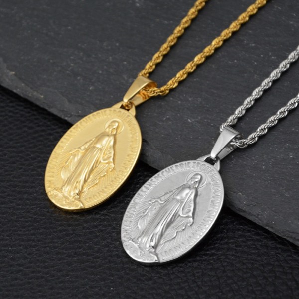 Hängsmycke medalj Jungfru Maria Miraculous stål guldpläterad