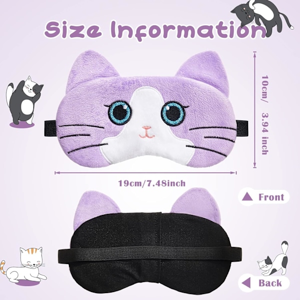 6 st Barn Sovmask Söt Katt Djur Sovande Ögonmask Mjuk Lätt Ögonskugga Kawaii Sovmask Roliga Katt Ögonbindlar för Kvinnor Flickor Tonåringar Kit