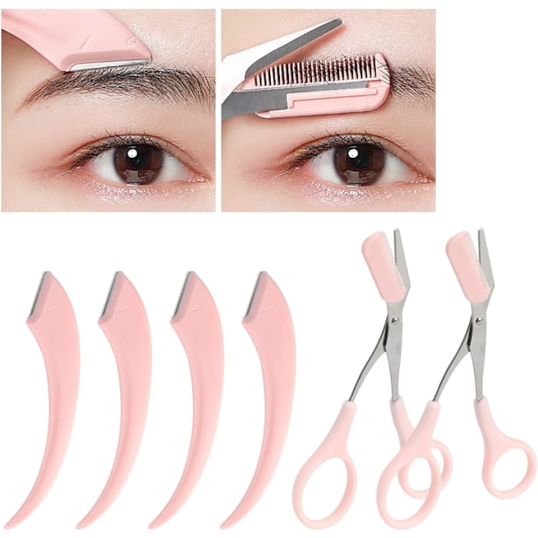6 st Ögonbrynstrimmer Sax med Kam, Böjd Ögonbrynsrakhyvel, Halkfri Rostfritt Stål Ansiktshårborttagning Grooming, Brynformning Skäggrakning Kit