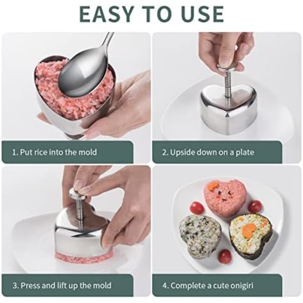 Hjärtformad Onigiri-form, Risbollsform i rostfritt stål, Alla hjärtans dag-presenter till barn