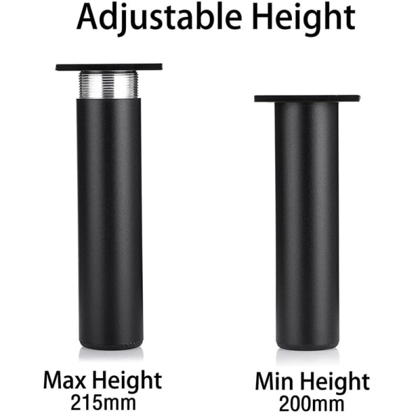 4 kpl säädettävät huonekalujalat 20 cm musta metalli Vaihtojalat