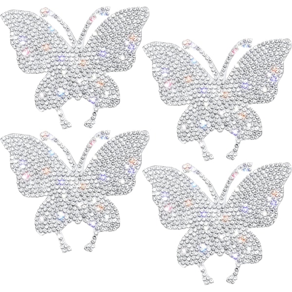 4 Stykker Krystall Bilklistremerker Sommerfugl Bling Krystall Rhinestone Bilklistremerke Dekal for Støtfanger Vinduer Laptoper