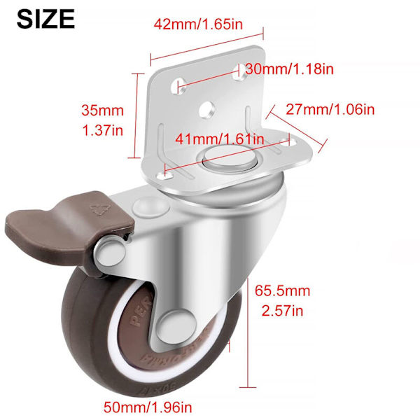 4 st Små Möbelrullar 50mm Swivel Rullar för Kaffebord