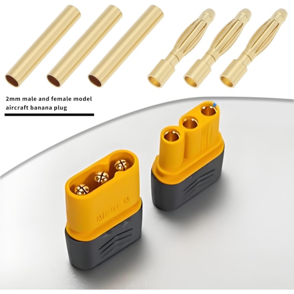 15 Par 2mm Hann-Hunn Bananpluggkontakter Gullbelagte Kulekontakter for DIY RC Batteri ESC Motor Lipo Batteri eller DIY RC Biler Båter Fly