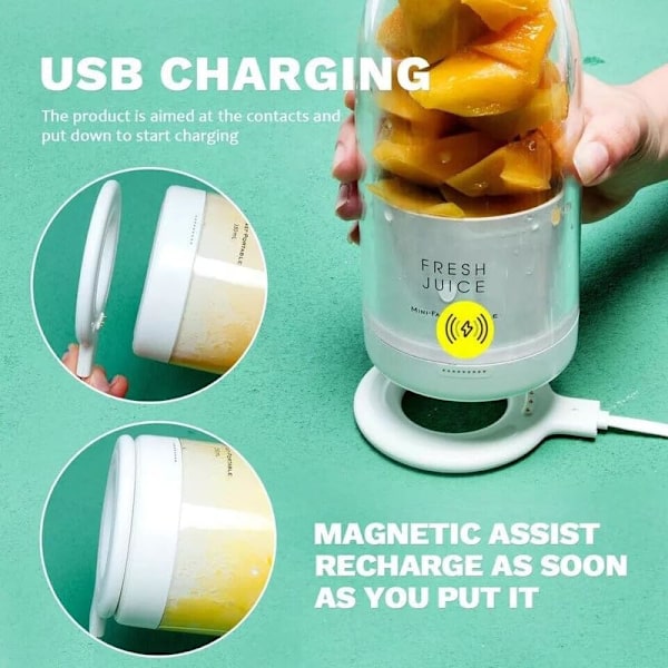 Bærbar Blender, Personlig Blender USB Opladeligt med 4 Store