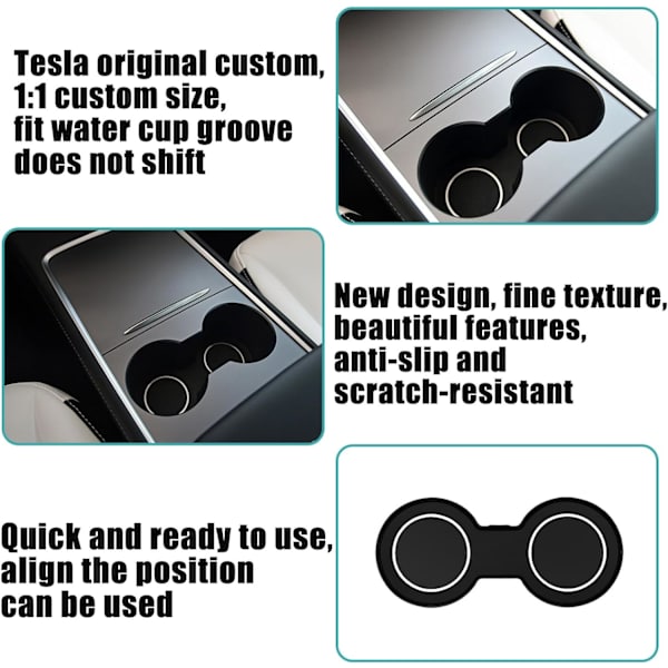 1 stk. bilcoaster for Tesla Model Y/3, sklisikker bilkoppholder