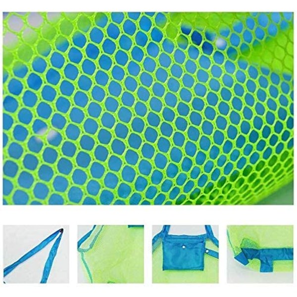 Stor mesh strandtaske 40 * 24 * 40 cm (blå mesh grøn rem), legetøj