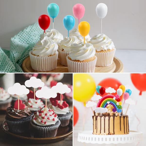 12 Stykker Kagepynt, 3D Regnbue Ballon Cupcake Pynt, Cupca
