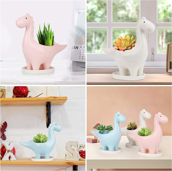 (Växt ingår ej) Keramisk blomkruka med fat - Vit, Dinos