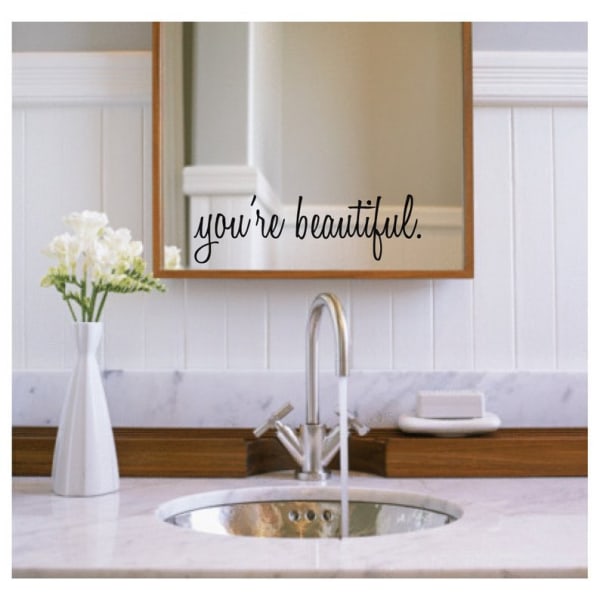 Wall Mirror Decals Stickers Du er smuk Positivt badeværelse Wa