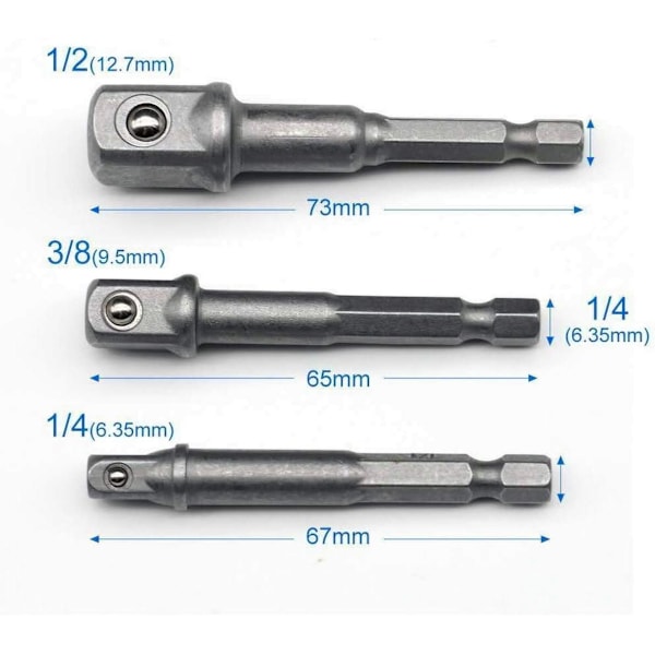 8 Stk. 1/4\" 3/8\" 1/2\" Magnetisk Bitsholder Forlænger Skruetrækker Adapter Hex/Firkant Sortiment