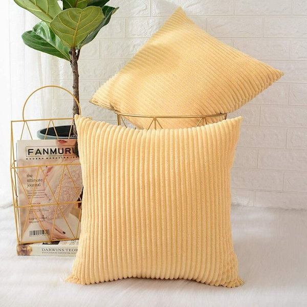 45 cm Vaaleankeltainen Raidalliset Heittotyyny- ja Tyynynpäällinen Setti 2 kpl
