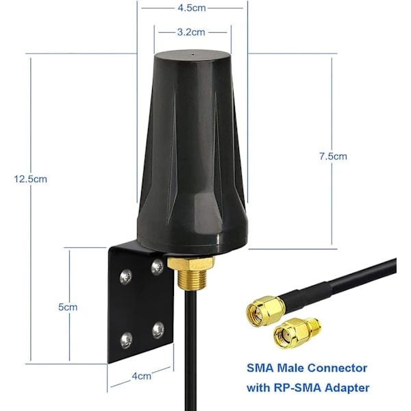 4G LTE Udendørs Antenne SMA Han 5dBi Vandafvisende Fast Montering med SMA-F til Dobbelt SMA-M Splitter Kabel Kompatibel med GSM 3G 4G LTE Cellular Router Gate