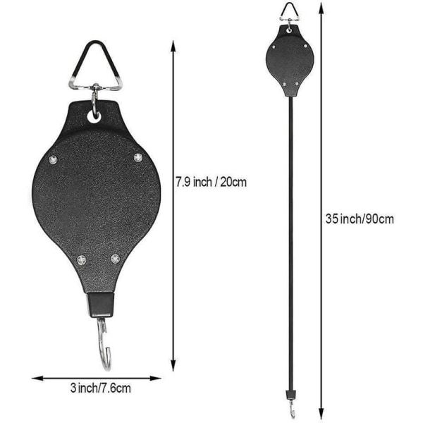 (Svart) 3-pakning Heavy Duty Retraherbar Talje for Hengende Kurv H