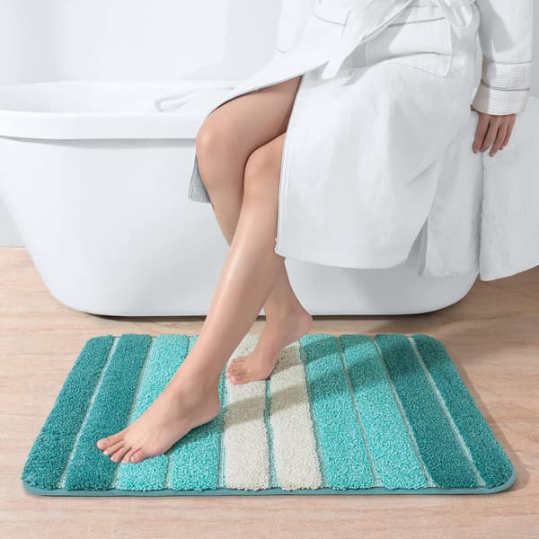 40 x 60cm Randig Halksäker Badmatta - Teal, Supersoft Badmatta