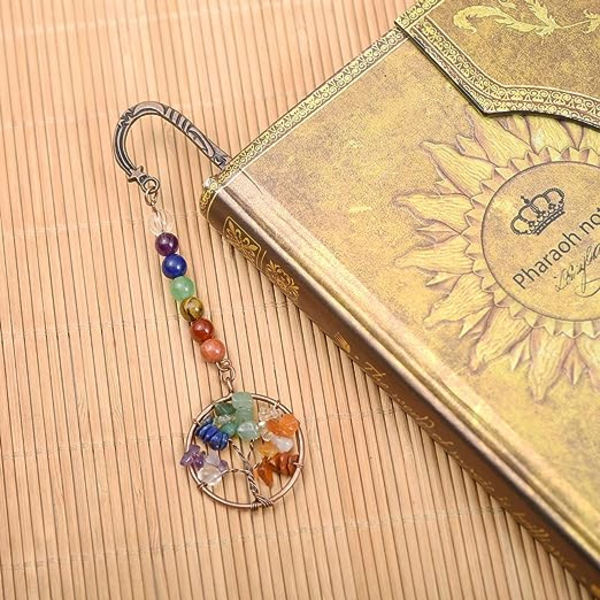 Elämänpuun Chakra-metallimerkki 7 Vintage-kristallikivellä