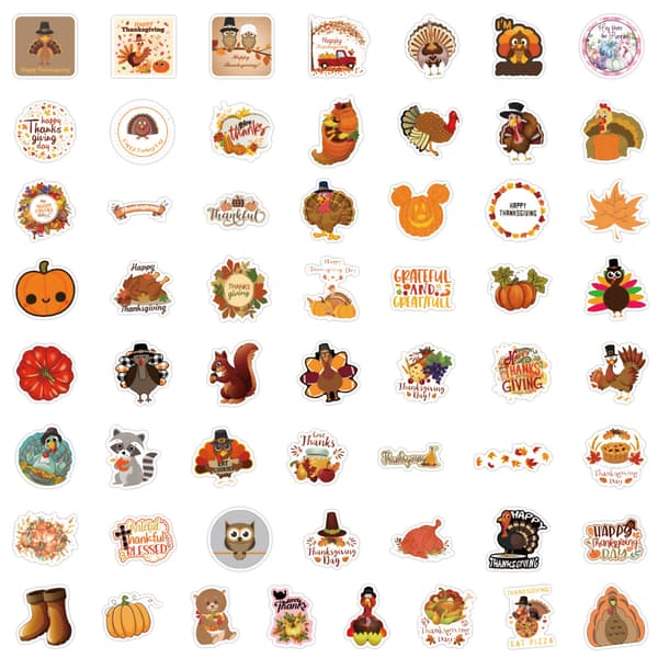 110 Thanksgiving Dekorationsstickers - Søde og Vandfaste