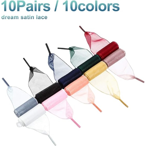 10 par Satin Skosnören Organza Soft Casual Flat Ribbon Shoelac