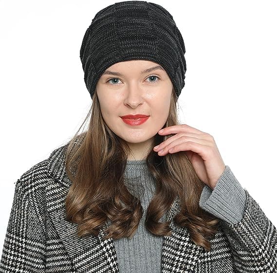 Vinter Beanie Hat (Sort) til Damer Kvinder Moderne Strikket Rør Design