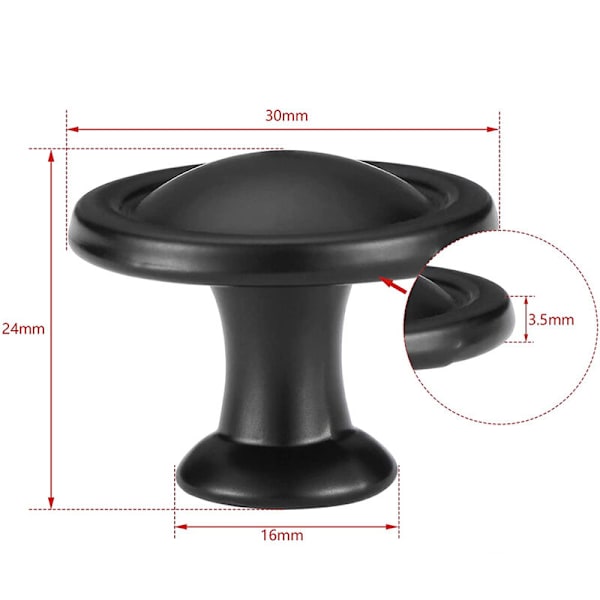 12 stk. Skap- og Skuffeknapper Svart 30mm Aluminium Legering Møbler