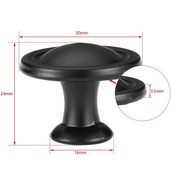 12 STK Skap Skuff Dørknapper Sort 30mm Aluminiumslegering Møbel