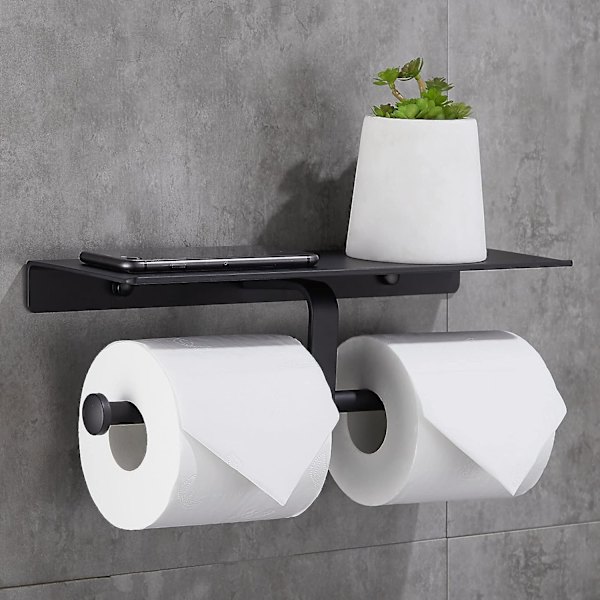 (Musta) Porattava wc-paperiteline, jossa on mobiilipuhelimen pidike D