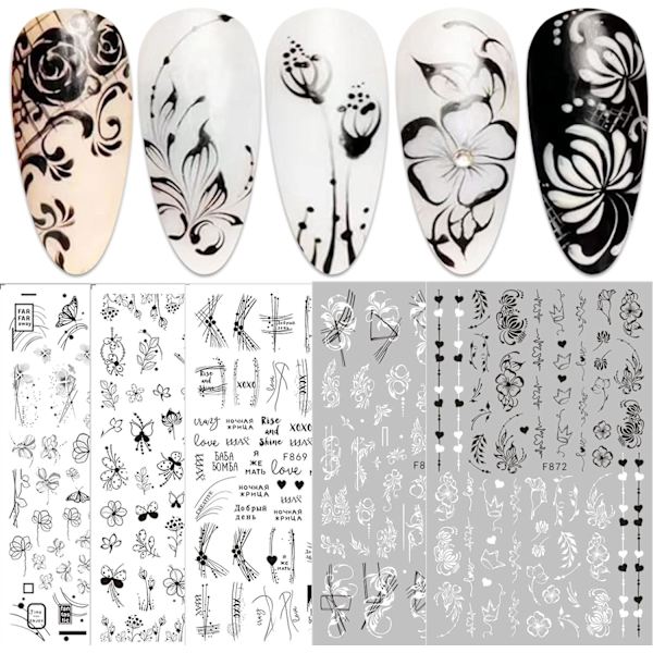 Blommor Nagelstickers Nagelkonst 10 Ark Självhäftande Nagelstick