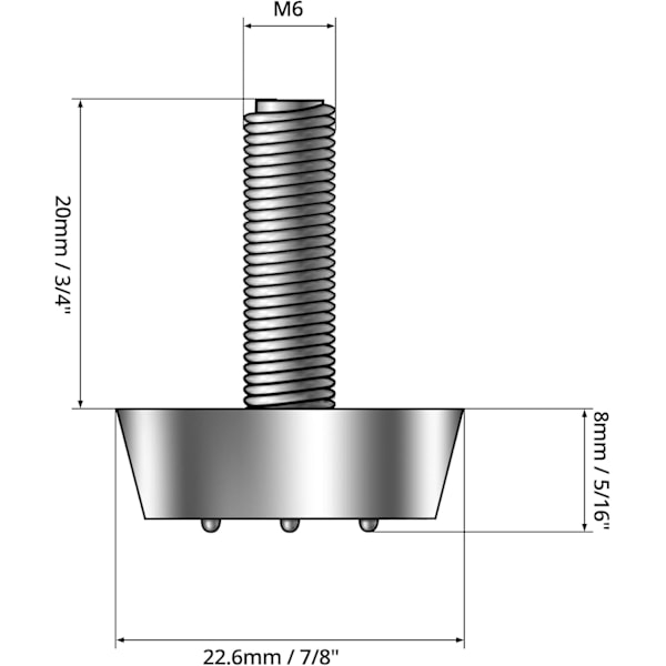 20 Stk. Justerbare møbelføtter, Justerbare bordben, Installeres under møbelben, M6x20mm