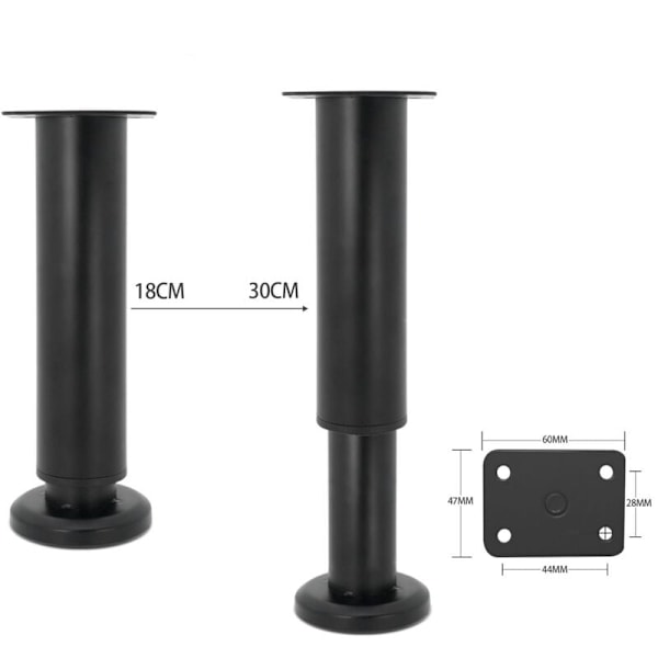 4 kpl säädettävät huonekalujalat 18 cm mustat pyöreät metalliset pöytäjalat