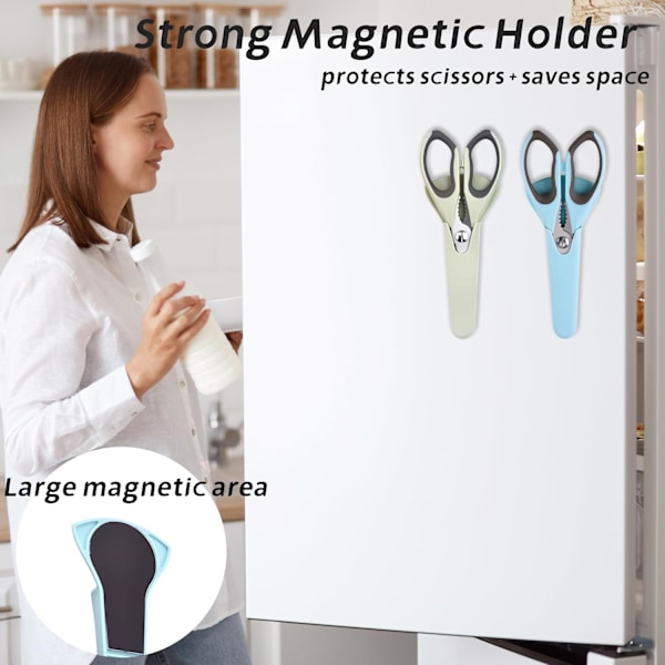 2-pack Kraftiga Köksaxar med Magnetisk Hållare, Diskmaskinssäkra Rostfria Köttsaxar, Multifunktionella Allround Saxar