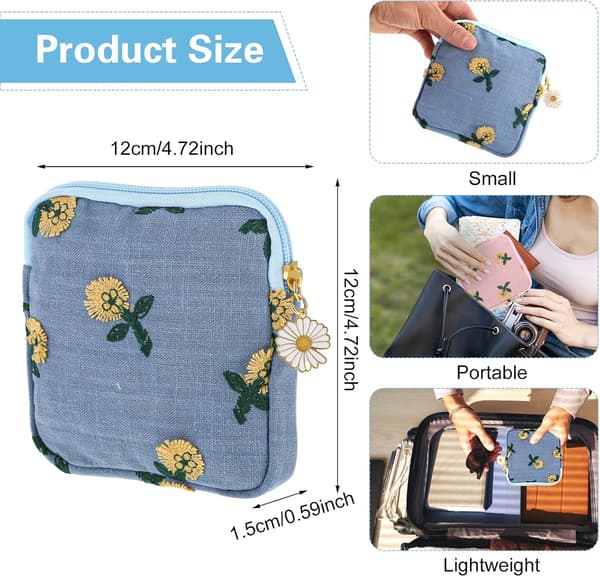 Sanitetsbind Opbevaringspose, 2 stk. Broderi Menstruationskop Pose Bomuld Blød Periode Holder Pose Bærbar Tampon Holder Pad Pose Periode Kit Pose til Kvinder