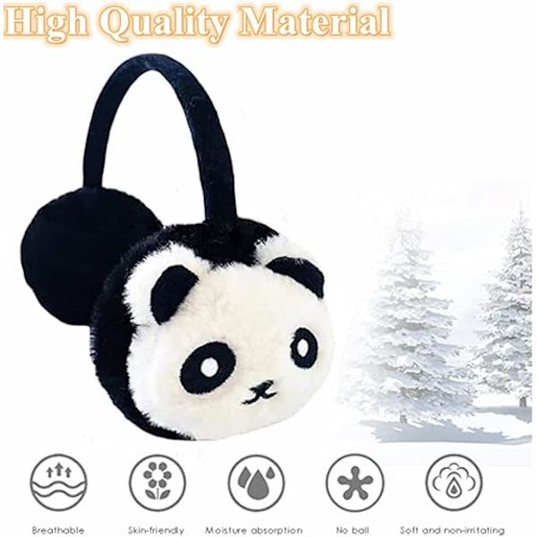 (Panda-kuvio) Lasten talviset lämpimät korvanlämmittimet, söpöt plushiset korvanlämmittimet, F