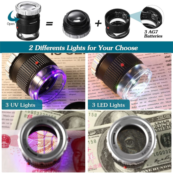 30X Forstørrelsesglas LED-belyst Forstørrelsesglas UV-belyst Forstørrelsesglas