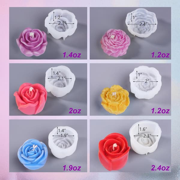 Blomsterforme til Lysfremstilling, Blomster Lysfremstillingsforme Inklusive 6 STK Blomster Silikone Lysform, Silikoneforme til Sojavoks, Bivoks, Lys Ma