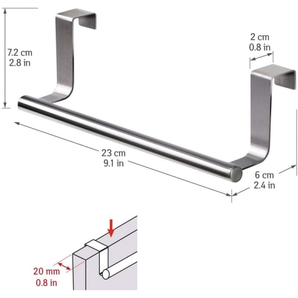 Handdukshängare på dörr 23cm Silver stång Rostfritt stål tehandduk hållare