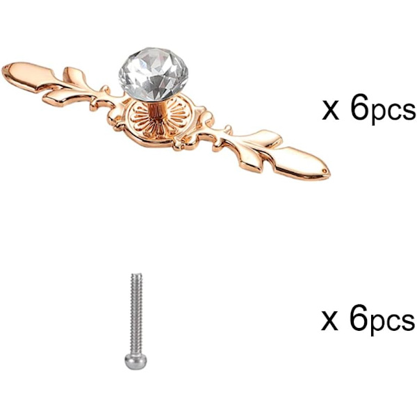 6 stycken Diamantdörrknoppar  Kristalldörrknoppar i guld