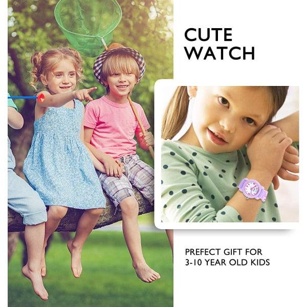 Unicorn Kids Watch (violetti), tyttöjen watch vedenpitävä 3D söpö carto