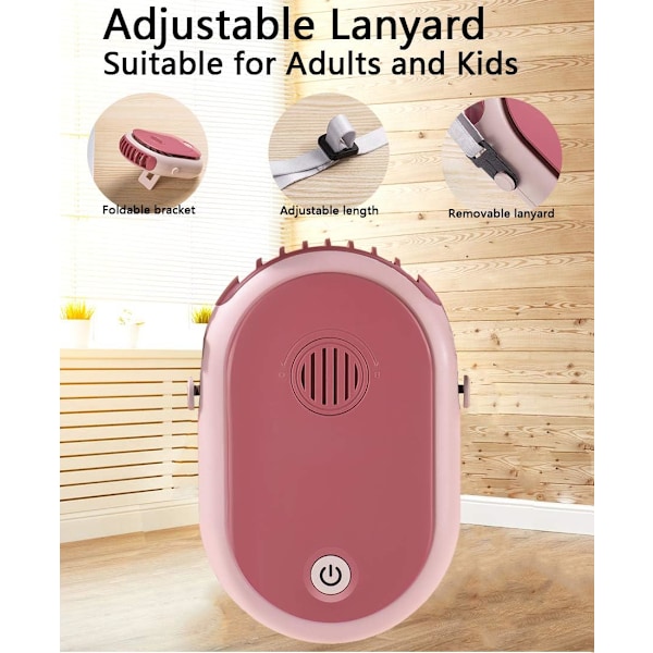 (pink)Bærbar Hængende Halsventilator Personlig Ventilator Batteridrevet USB Genopladelig 3 Hastigheder Mini Håndholdt Air Condit