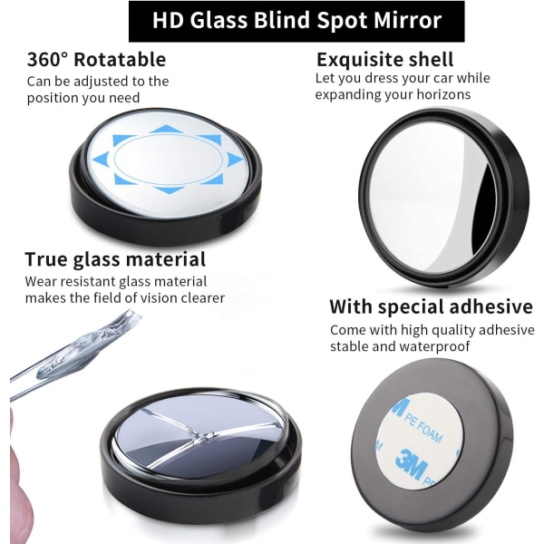 2 stk. 360° Rotation Ydre Blindvinkel Spejle, HD Bredvinkel
